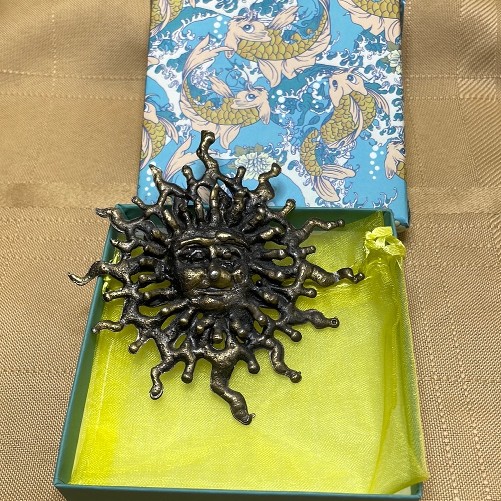 Vintage sun face sash and scarf pin